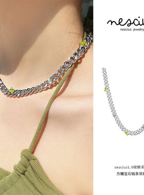 宋亚轩同款nescius项链轻奢小众锁骨链方糖宝石链条设计感choker