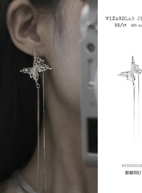 ZZXQ买手店WIZARDLAB原创设计小众高级感手工雕蜡925纯银影蝶耳钉