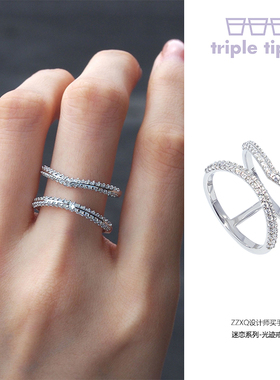 triple tipsyCrush系列 碎冰光迹戒指 满钻星光通勤日常小众设计