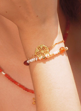 A Ray of Sunlight 自由岛屿系列度假风红玛瑙贝壳手链女夏季百搭