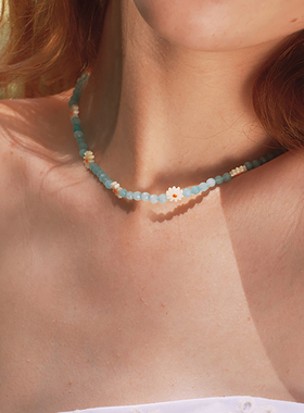 A Ray of Sunlight度假风自由岛天河石小雏菊项链薄荷清新多巴胺
