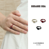 ZZXQ买手店SESAME SEA立体爱心珐琅戒指小众原创设计轻奢复古指环