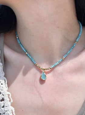 莓拉「果冻海洋」水滴串珠项链小众设计法式度假天河石锁骨链百搭