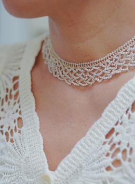 ZZXQ买手店原创设计师款纯手工串珠项链编织蕾丝choker日系锁骨链