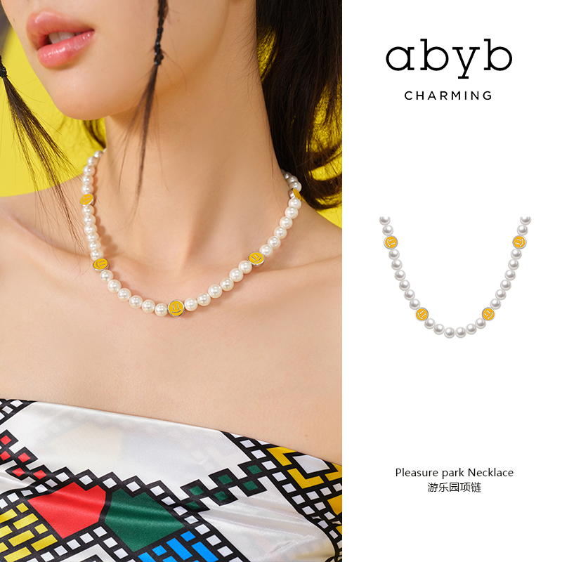 abyb charming游乐园黄色笑脸珍珠项链女颈链个性甜美小众锁骨链 饰品/流行首饰/时尚饰品新 项链 原图主图