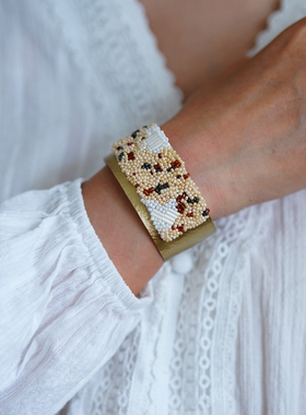 有光手作 原创手工编织串珠黄铜手镯女刺绣简约工艺小众设计师款