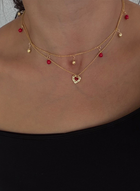 A Ray of Sunlight 「Love」节日系列珐琅爱心项链女新年圣诞红色