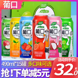 广东葡口饮料果粒果汁490ml 葡萄荔枝草莓桔子百香果菠萝味 15罐装