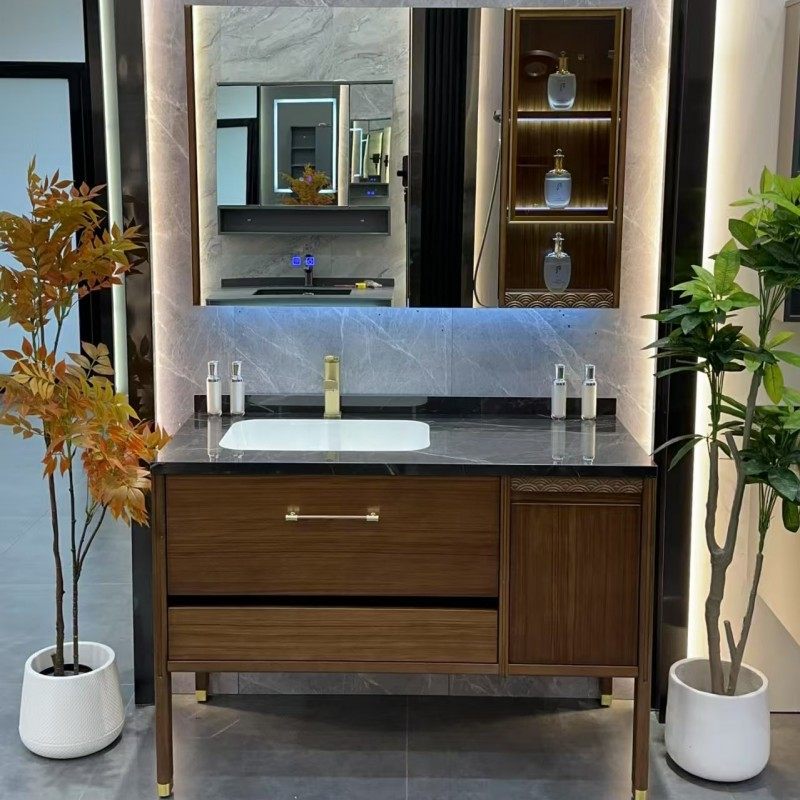新中式乌金木烤漆岩板无缝陶瓷盆浴室柜组合卫生间洗漱台洗脸手池,家装主材,浴室柜组合,淘宝优惠券,粉丝福利购,淘宝优惠卷