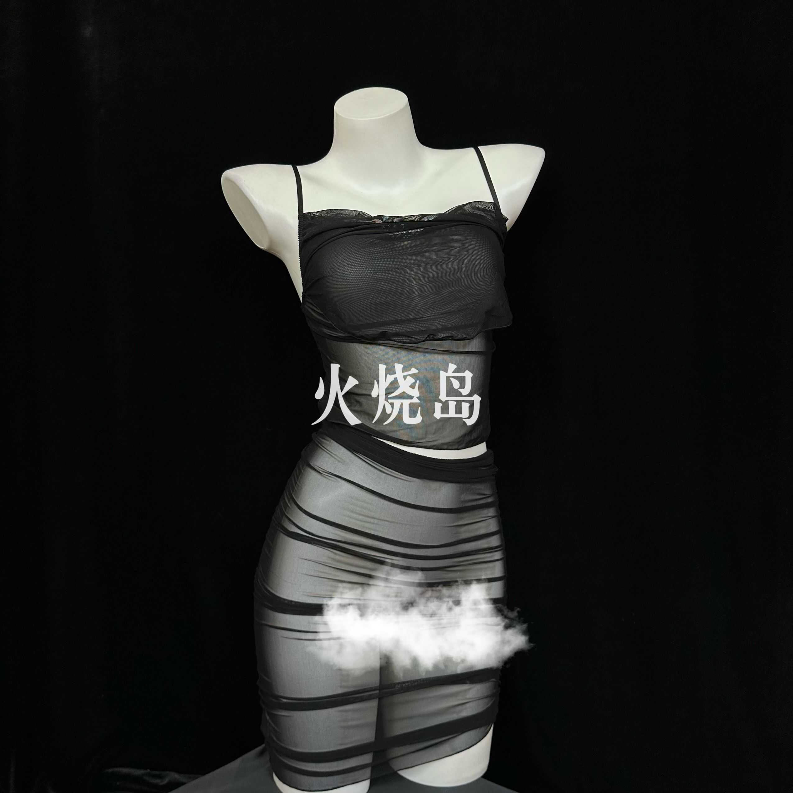 不规则网纱透视性感吊带裙火烧岛