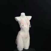 火烧岛 性感蕾丝绑带挂脖露背镂空高开衩裙