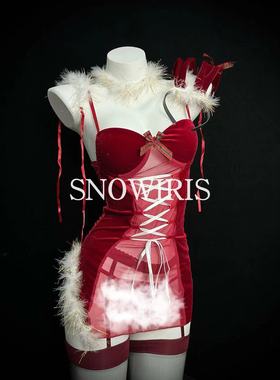 火烧岛 圣诞跨年夜性感纯欲内衣带胸垫睡裙套装