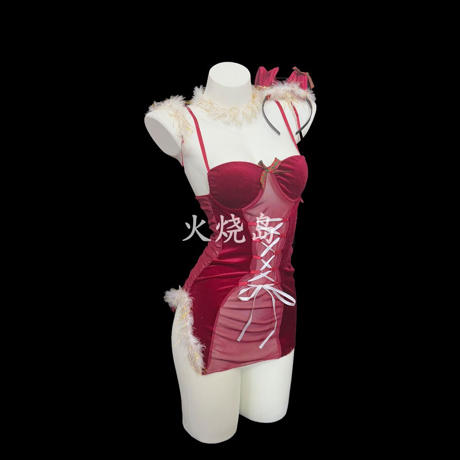 【送圣诞礼盒】火烧岛 性感纯欲小胸丝绒圣诞兔女郎套装
