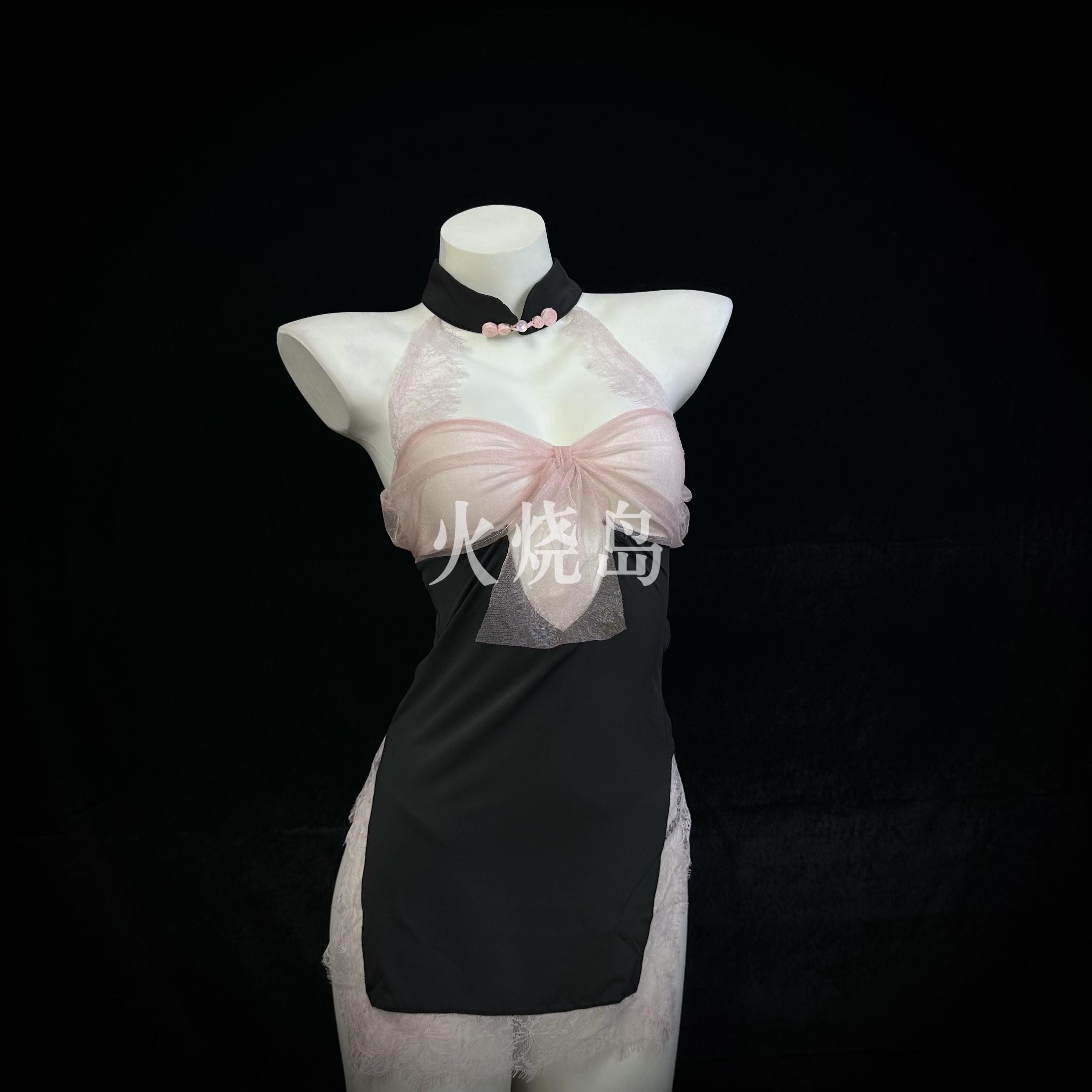 挂脖透视包臀短裙旗袍火烧岛