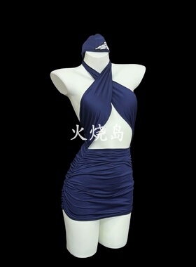 火烧岛 性感纯欲秘书交叉挂脖露背包臀裙