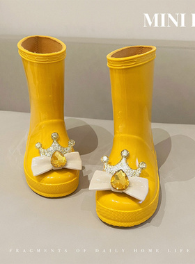 MINI DD 2025新款雨鞋女童雨鞋小童雨靴公主风中高筒防滑黄色百搭