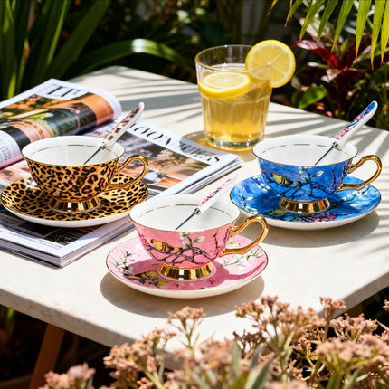 欧式骨瓷描金咖啡杯子陶瓷中英式下午茶休闲家用耐高温套装配勺子