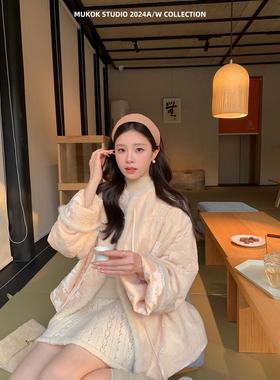 独特绝美厚外套过冬金丝烧花肌理感新中式外套拼接定染水貂毛