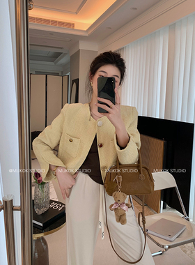 小香风短外套女2025春新款纯色气质时尚百搭小个子上衣