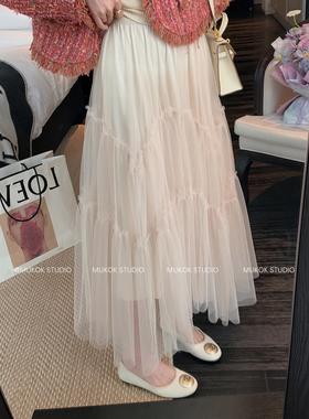 白月光~白色网纱半身裙女高腰浪漫层次感纱裙A字长裙仙女裙