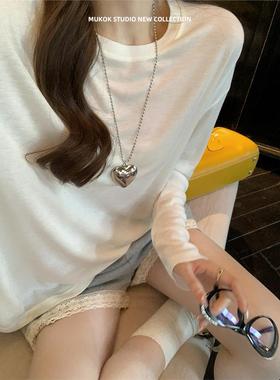 绝美巨好看的打底衫长袖羊毛针织衫女春季新款纯色宽松百搭T恤