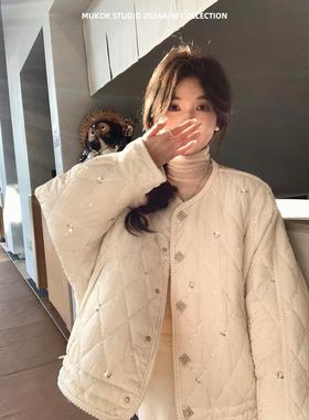 2025高级感超好看羽绒服女手工亮片时尚洋气短款上衣外套