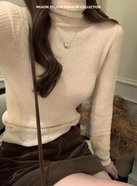 绝美巨好看的打底衫软糯高领针织衫纯色修身显瘦打底上衣