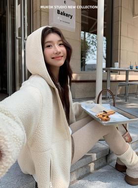 半永久私服羊羔绒fufu软糯松弛感宽松连帽卫衣外套女