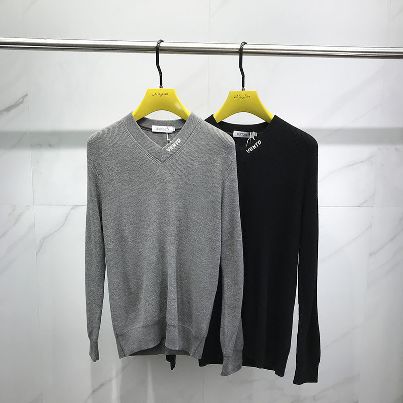 2025秋季新款时尚简约V领长袖羊毛衫男士青年韩版修身弹力打底衫