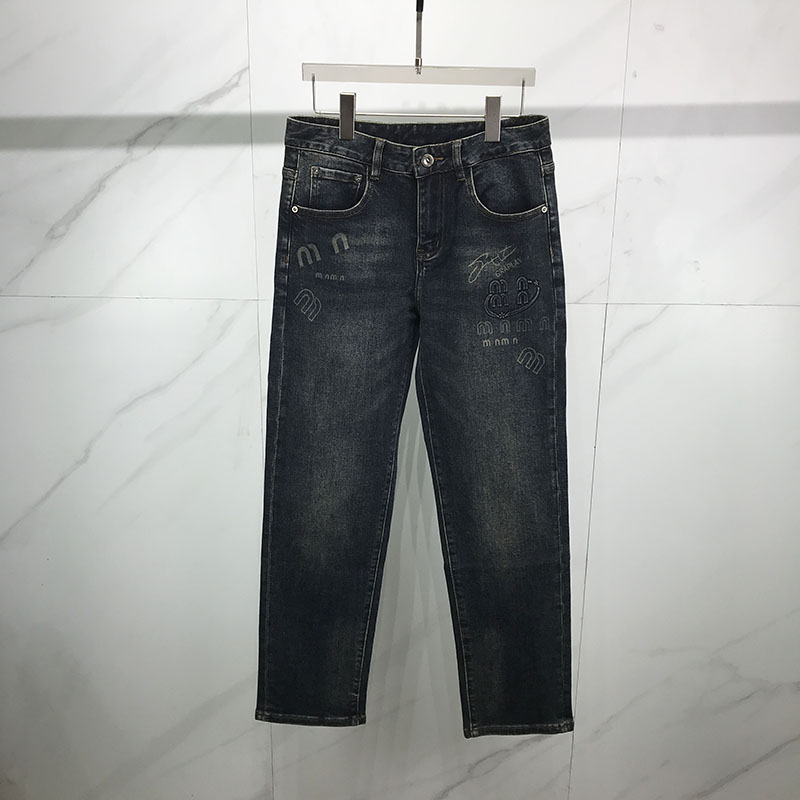 秋季字母印花修身小脚牛仔裤男