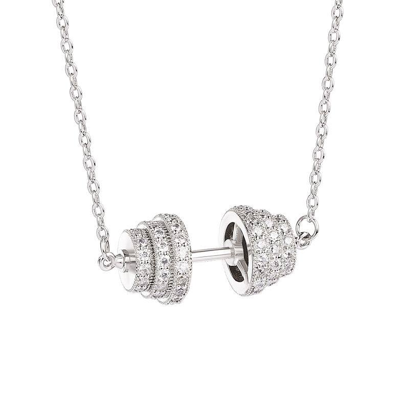 流行满钻健身潮牌哑铃项链杠铃锁骨链小众轻吊坠嘻哈2024礼物