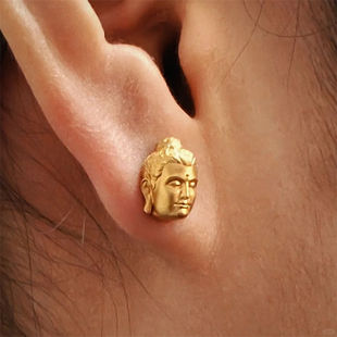 2024新款犍陀罗佛耳钉古法手工雕刻本命随身佛复古守护男女耳环
