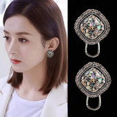 雨花石耳钉古银简约个性 气质网红高级感复古耳环韩国大气新款 潮女