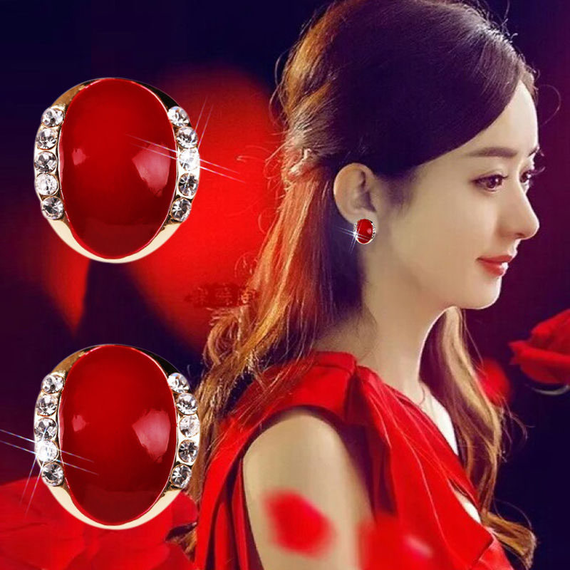 赵丽颖同款红色耳钉女气质个性黑色耳饰个性时尚女士显瘦网红耳环
