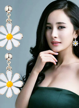 小雏菊耳钉菊花白色花朵耳环太阳花花瓣s925纯银针耳饰女韩版超仙