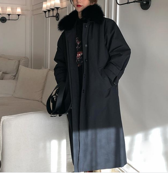 秋冬加厚不显臃肿风衣外套女中长款韩版宽松收腰显瘦气质过膝大衣
