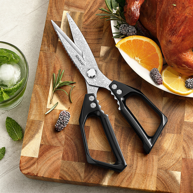 信作-大马士革钢剪刀厨房多功能剪鸡鱼肉骨头专用强力剪子食物剪