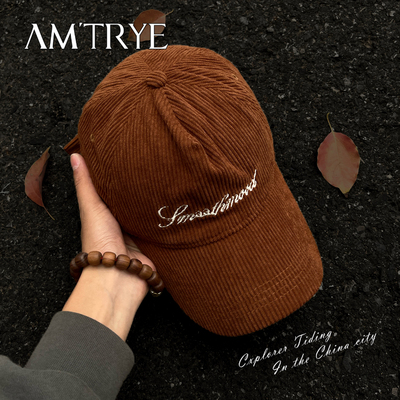 秋冬灯芯绒鸭舌帽宽檐深顶大头围