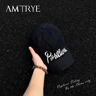 AMTRYE 美式字母刺绣做旧棒球帽男街头潮牌鸭舌帽软顶显脸小帽子