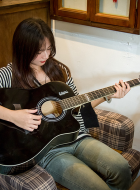 安德鲁单板民谣吉他初学者入门41寸亮光黑色吉他乐器