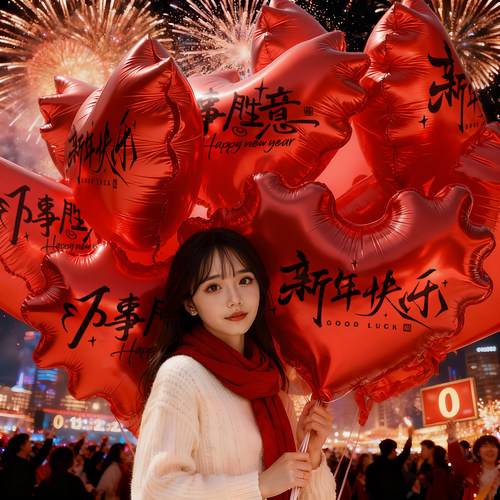 跨年夜2026新年放飞心愿铝模爱心气球元旦摆摊拍照道具氦气飘空