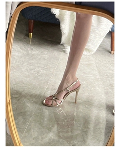 金色绑带高跟鞋女2025年今年新款夏季一字带细跟气质名媛女士凉鞋