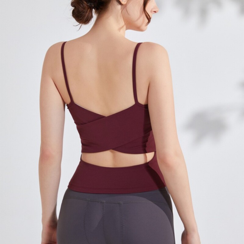 吊带运动背心女防震高强度带胸垫跑步健身背心瑜伽服上衣外穿文胸