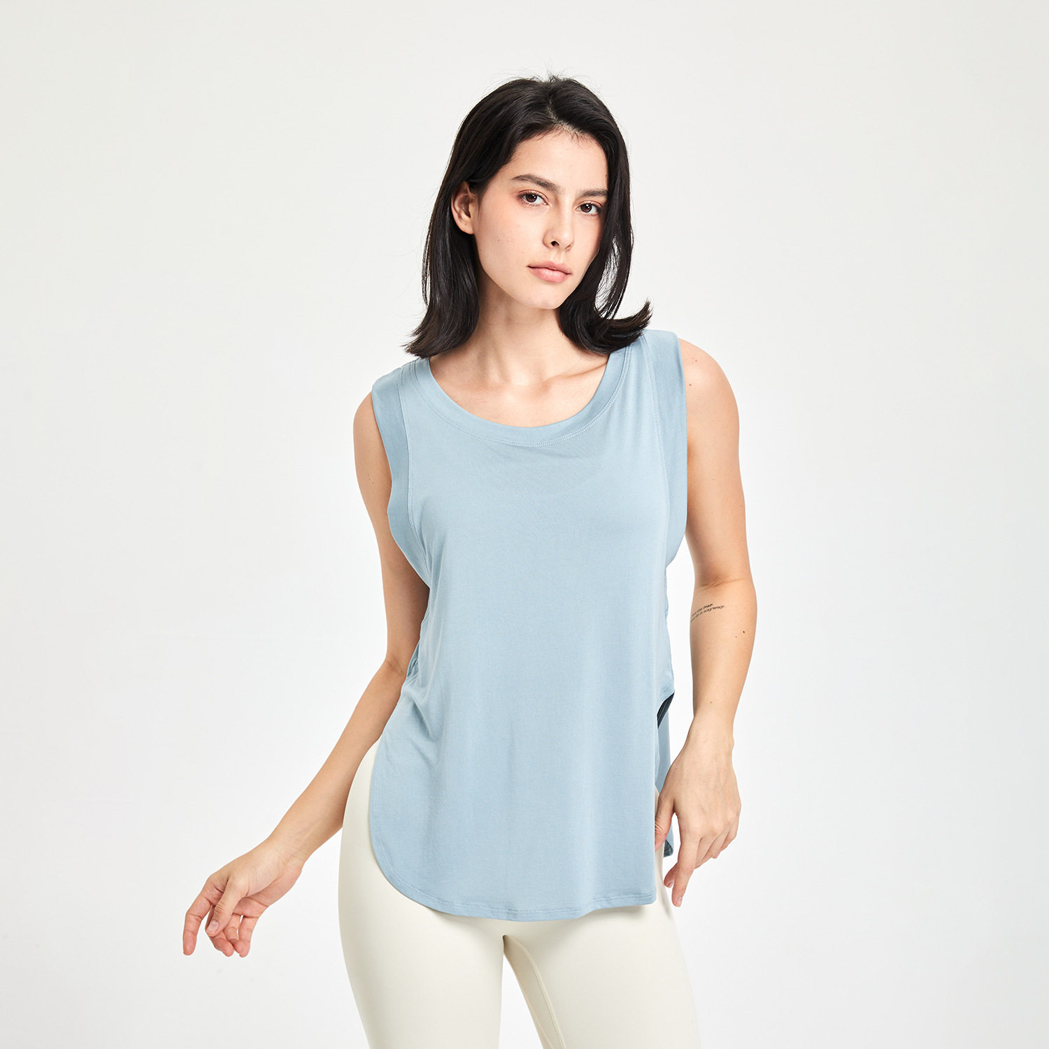 健身服女短款无袖T恤 跑步训练欧美瑜伽上衣宽松运动背心夏季罩衫