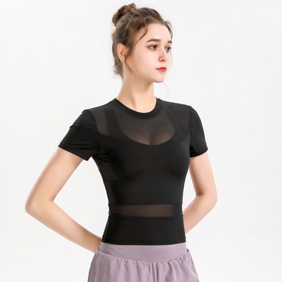 训练紧身网纱短袖运动上衣速干