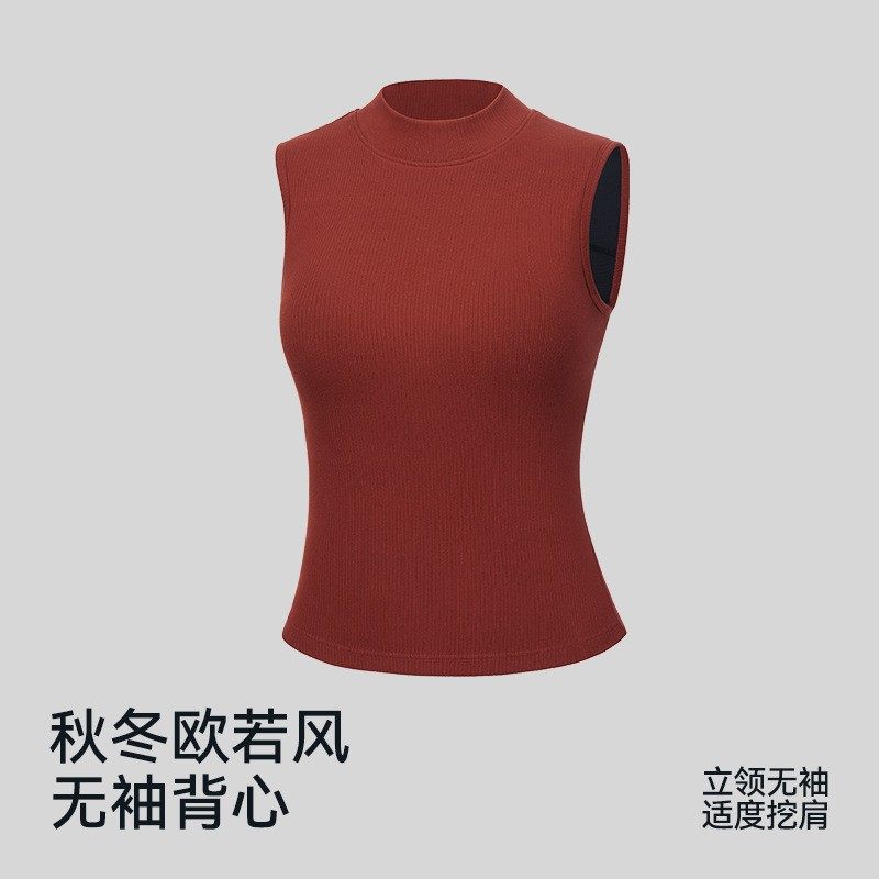 秋冬新款欧若风自带垫一体立领无袖百搭休闲户外运动背心短款上衣