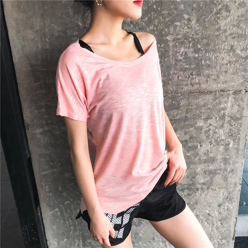 大码运动T恤女宽松跑步罩衫速干短袖健身服胖mm瑜伽服上衣夏薄款