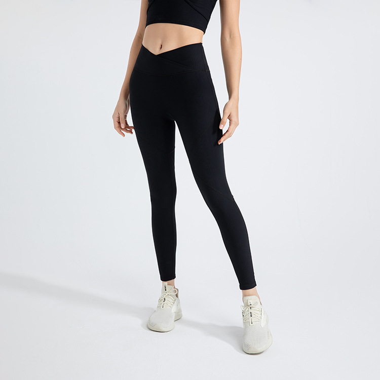 anna健身 提臀长裤透气紧身裤女款高腰交叉腰口蜜桃臀瑜伽运动裤