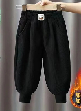 灯芯绒男童加绒裤子一体绒秋冬季外穿宝宝宽松长裤中小童休闲卫裤