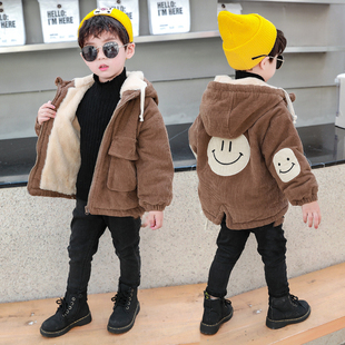 男童灯芯绒加绒外套2024新款秋冬款中小童上衣宝宝冬装加厚加厚潮